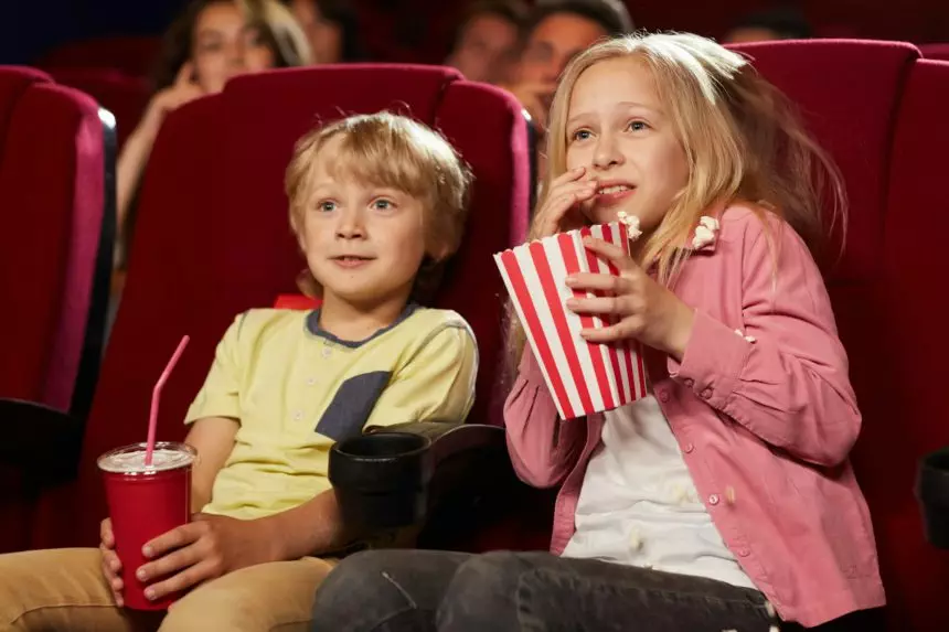 Children Watching Movie in Cinema